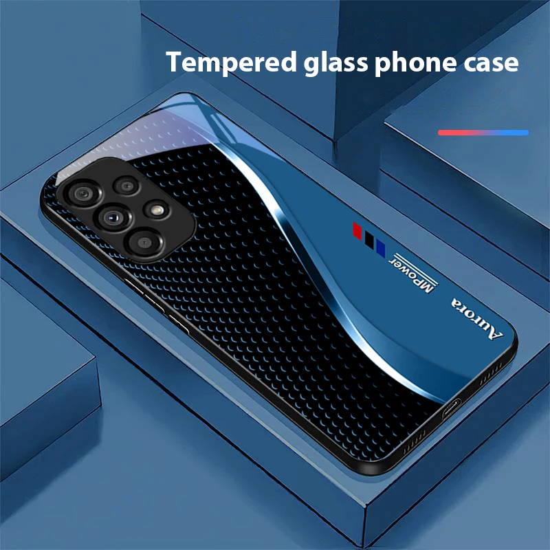 Creative Curve Black Tempered Glass Phone Case with Hard Shell Design