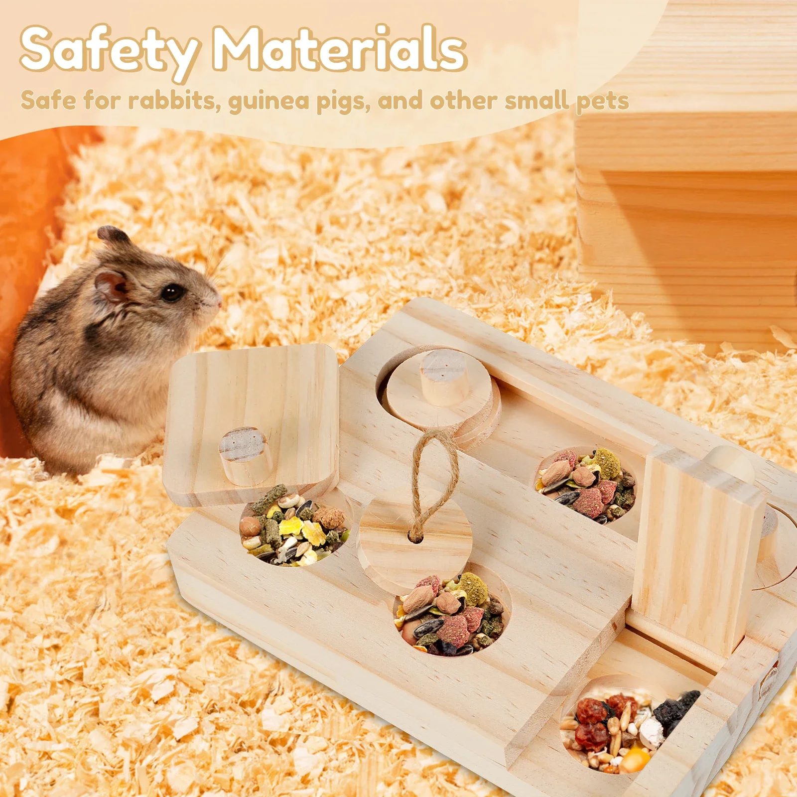 Wooden Enrichment Foraging Toy 6 In 1 Pet Hamsters Foraging Feeder Toy Puzzle Game Feeding Toys for Bunny Hamster Chinchilla Pet