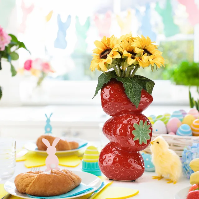 Eper Váza Dekoráció Kreatív Dekoratív Kerámia Mesterséges Gyümölcs Dísz Növény Virág Elrendezés Pot Asztali - Image 3
