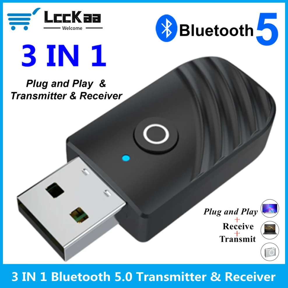 Lcckaa-receptor de Áudio e Transmissor Usb Bluetooth 5.0 Aplicar ao Computador Adaptador de tv Carro Saída Dupla Alto-falantes Fones de Ouvido em 1