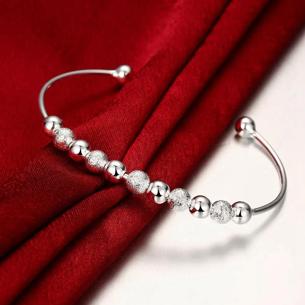 

925 sterling Silver fine Round beads bangle Bracelets for Women adjustable Luxury Fashion Party Wedding Accessories Jewelry Gift