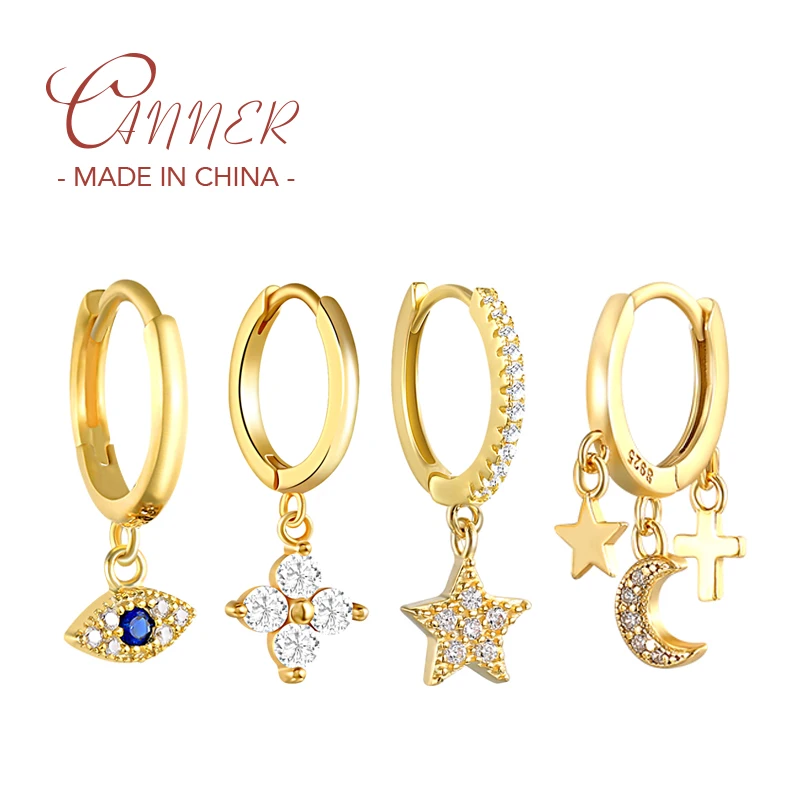 Dangle Earring 925 Sterling Silver Rivets Pearl Eyes Snake Moon Stars Pendant Hoop Earrings Women