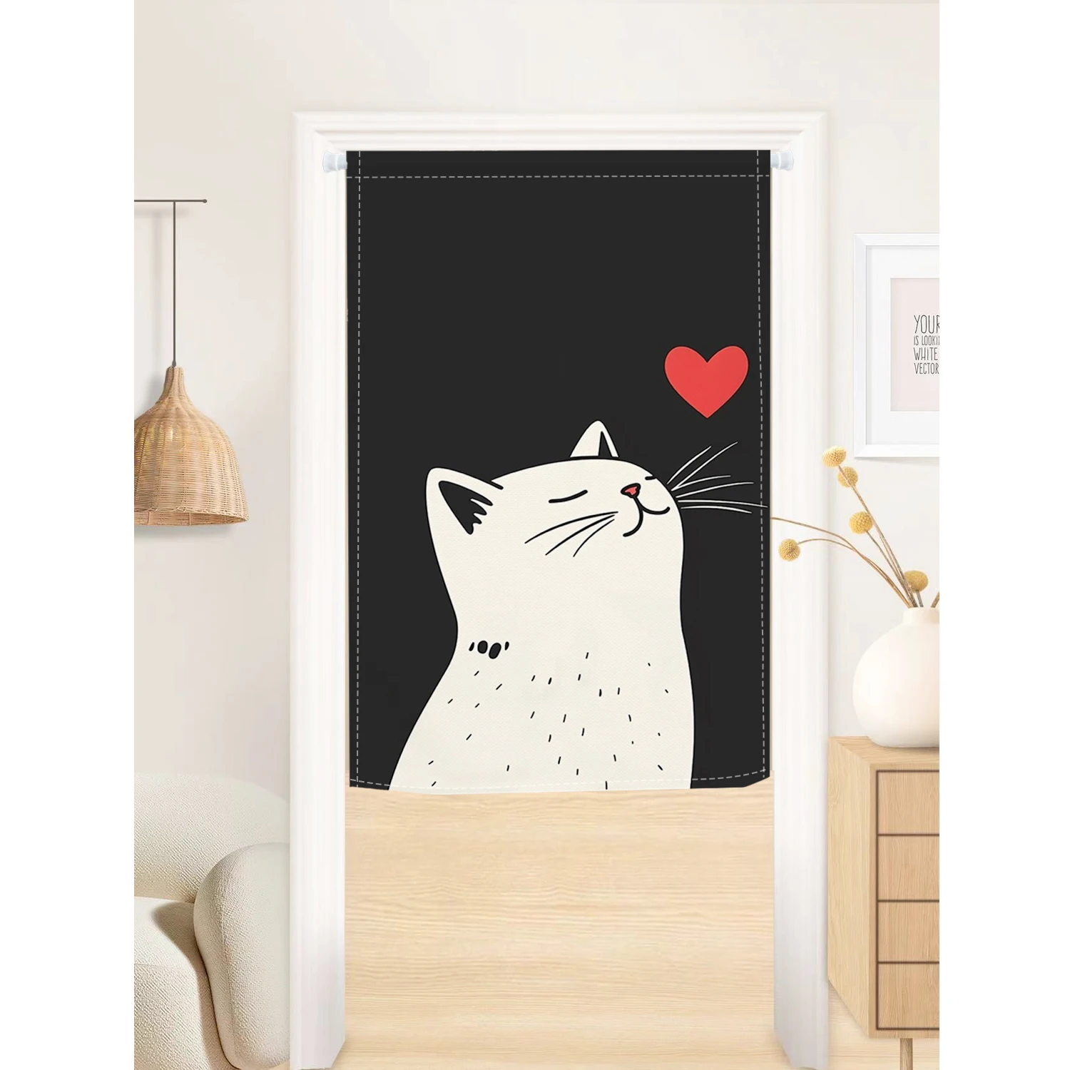 Japanese Cartoon Cat Door Curtain Noren Kitchen Living Room Partition Bookcase Shoe Cabinet Dust Cover Curtain Hanging Opaque 5