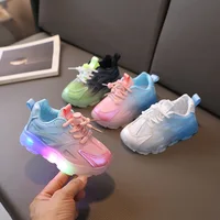Autumn New Cartoon Girls Sports Shoes LED Light Fashion Luminous Boys Gradient Color Net Shoes Small and Medium Children's Shoes