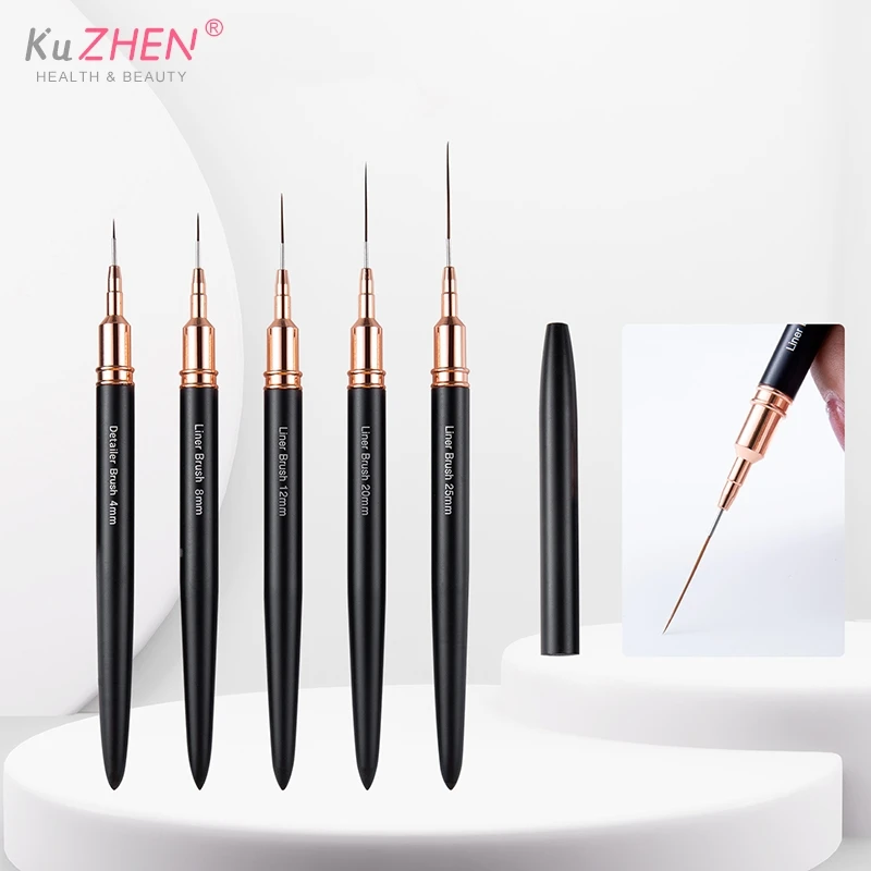 Nail Art Brushes Nail Liner DIY Drawing Painting Flower Line Stripes Pen 4mm-25mm Metal Handle Nail Art Brush With Cover Nail