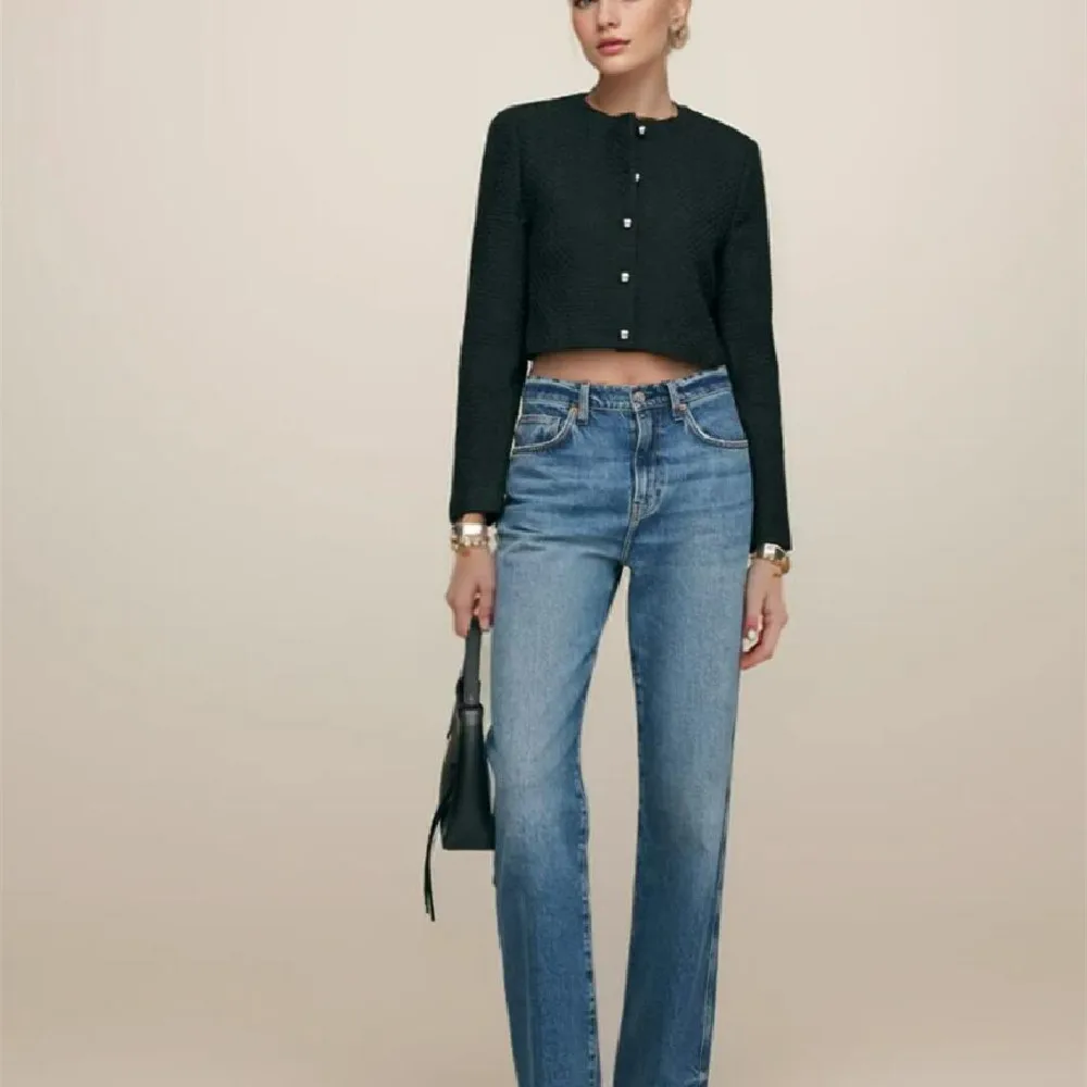 Autumn O neck Soft Woolen Black Tweed Coat Cropped Vintage Women Silver Buttons Full Sleeve Short Blazer Elegant Jacket