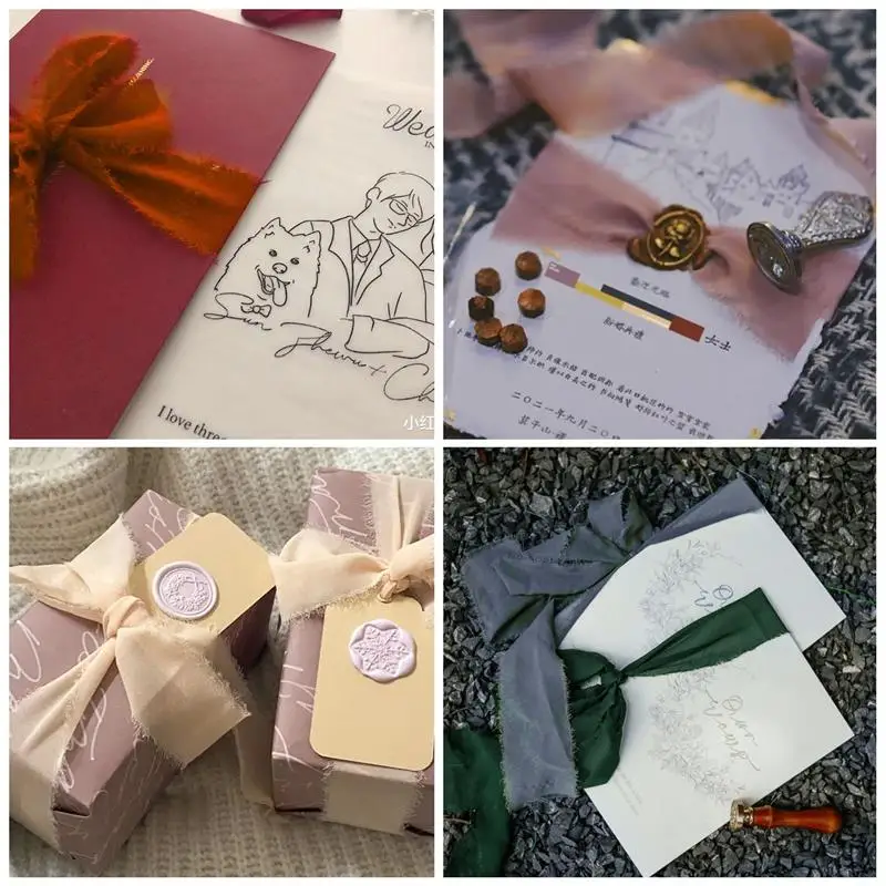 Ruban Mousseline De Soie Effiloché | Lot De 4 Rouleaux 4x5 M | Pour Mariage, Décoration, Loisirs Créatifs, Emballage Cadeaux