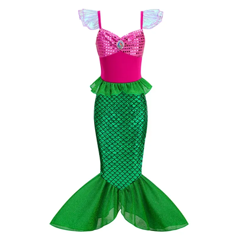 4-8 Years Little Mermaid Cosplay Costume Girl Halloween Siren Ariel Disguise Kid Princess Party Role Play Dress for Girl