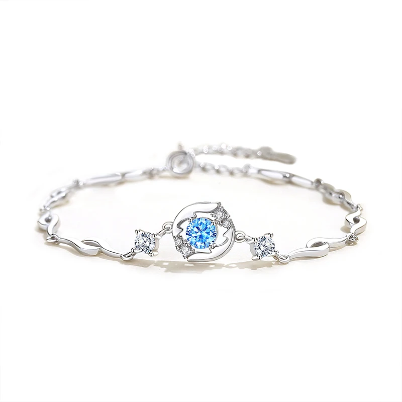 

CYJ Blue AAA CZ Ocean Heart European 100% S925 Sterling Silver Bracelet For Women Birthday Party Gift Jewelry