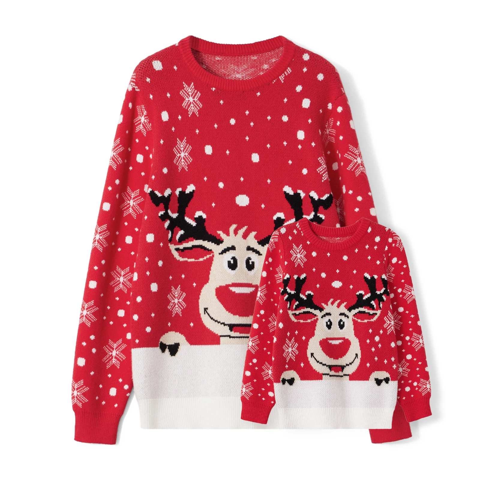 Suéter navideño a juego para toda la familia, nuevo jersey holgado de manga larga con cuello redondo y estampado de renos para otoño e invierno 2024