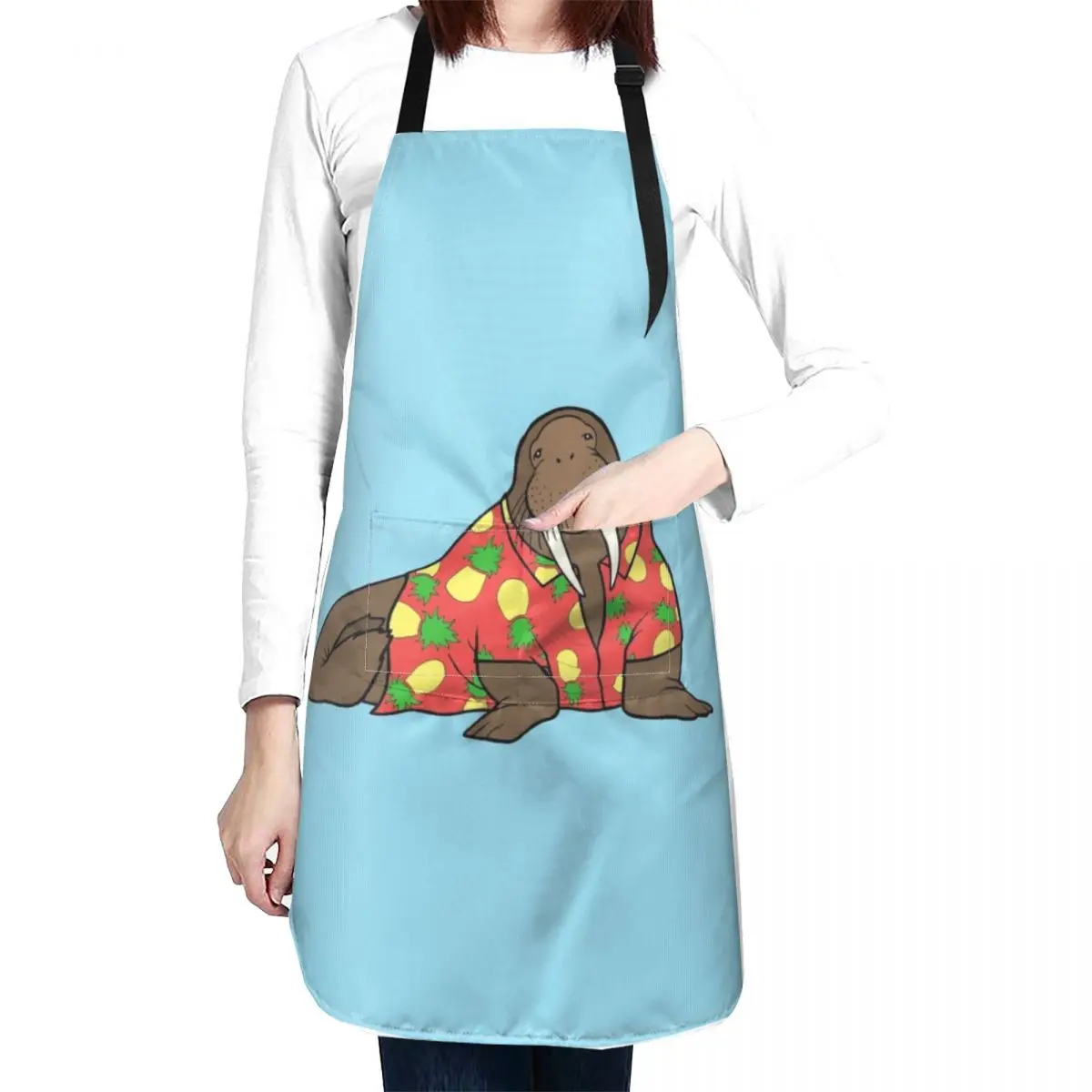

Walrus in Hawaiian shirt - red Apron Restaurant apron Professional Barber Apron kitchen jacket woman