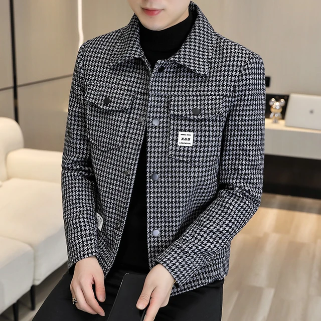 New Model Lapel Business Slim Autumn Mens Leisure Plaid Coat Long Jacket  Outwear