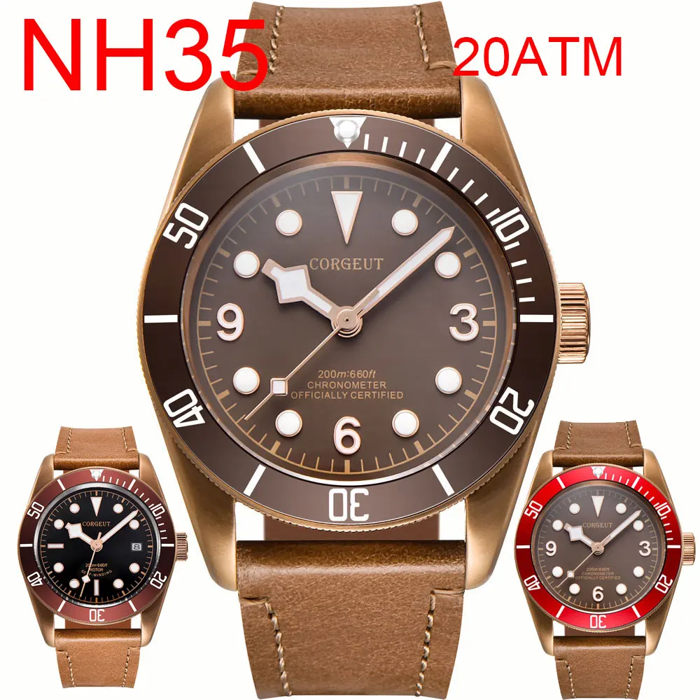 NH35A Miyota Sport 20ATM Watch PVD Coffee Bronze Case Sapphire Glass Luminous Deployant Clasp Deepwaterproof