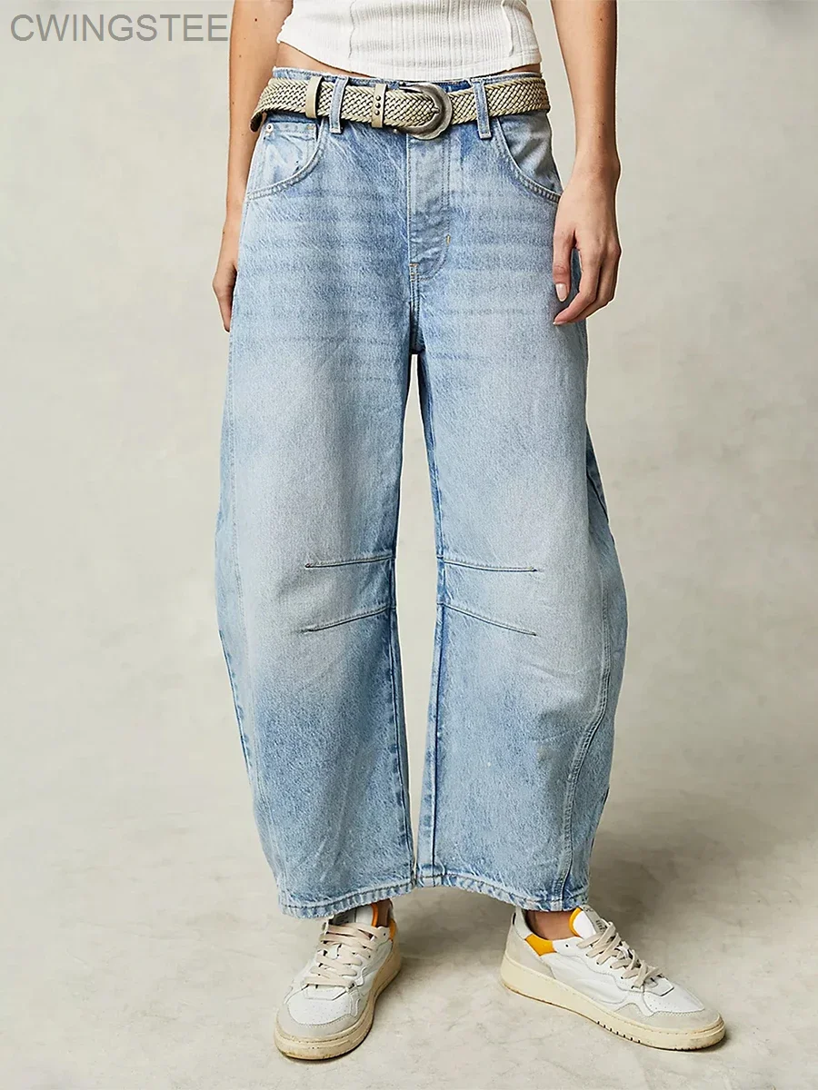 

Женские повседневные мешковатые джинсы со средней талией, свободные джинсовые брюки-бойфренды с широкими штанинами, прямые укороченные джинсы, Y2k одежда