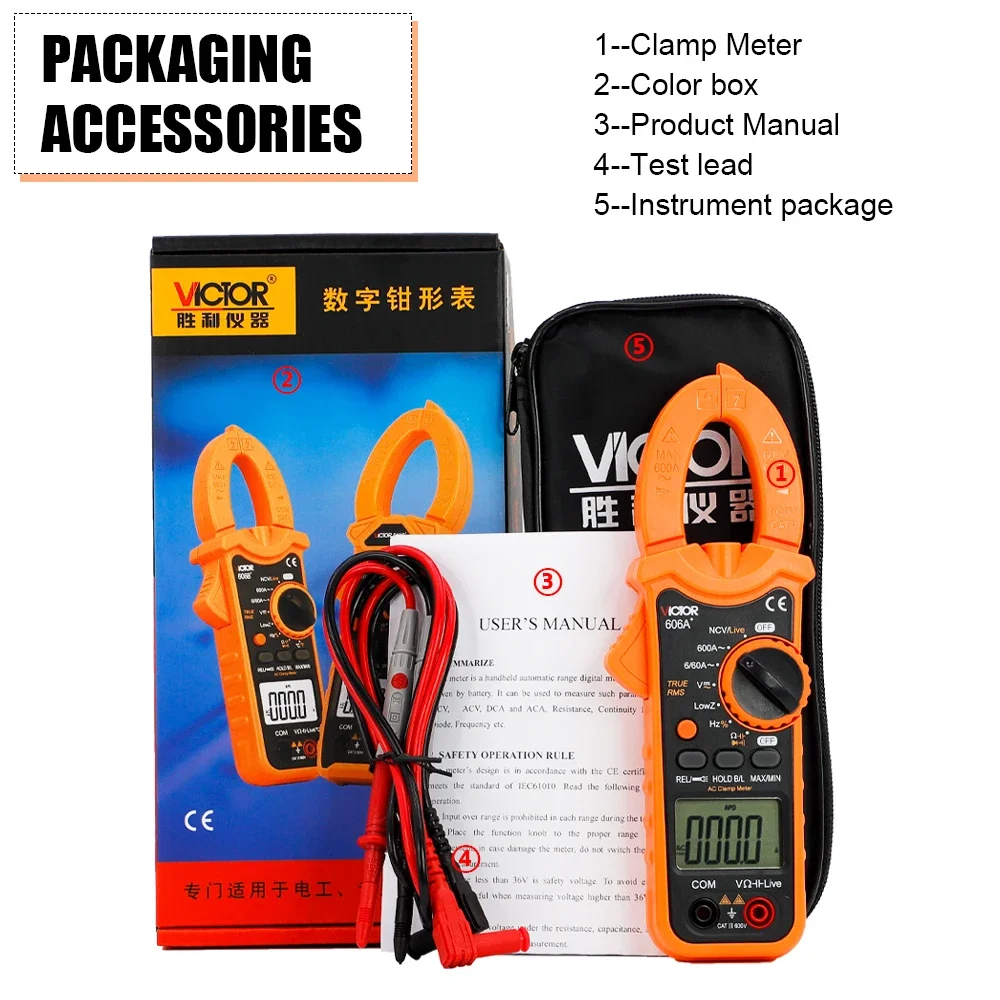 VC606+ Series Low Impedance Clamp Meter 5999 Digit Display 35mm 600A Inrush Curr