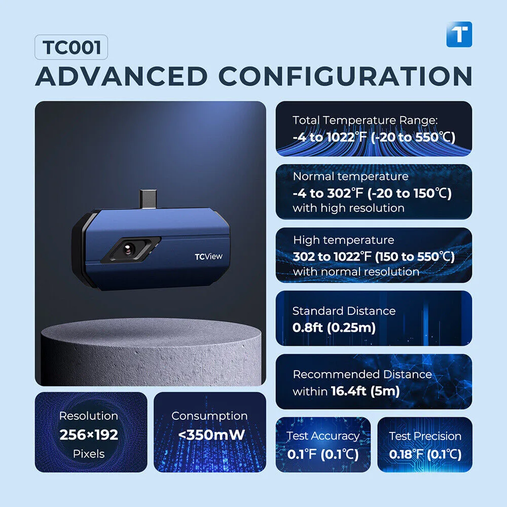 TOPDON TC001 Caméra Thermique Infrarouge USB C