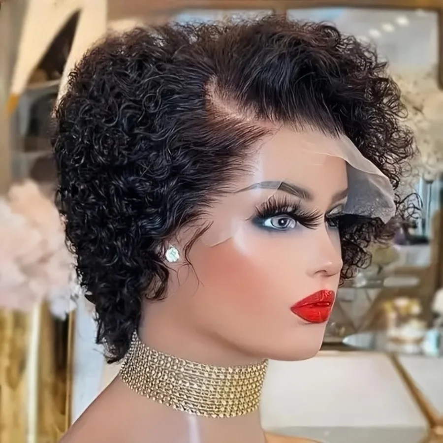 Pixie Cut Wigs Human Hair Short Curly Lace Front Human Hair Wigs Brazilian 13x4 Transparent Lace Wigs Water Wave Bob Wig 3