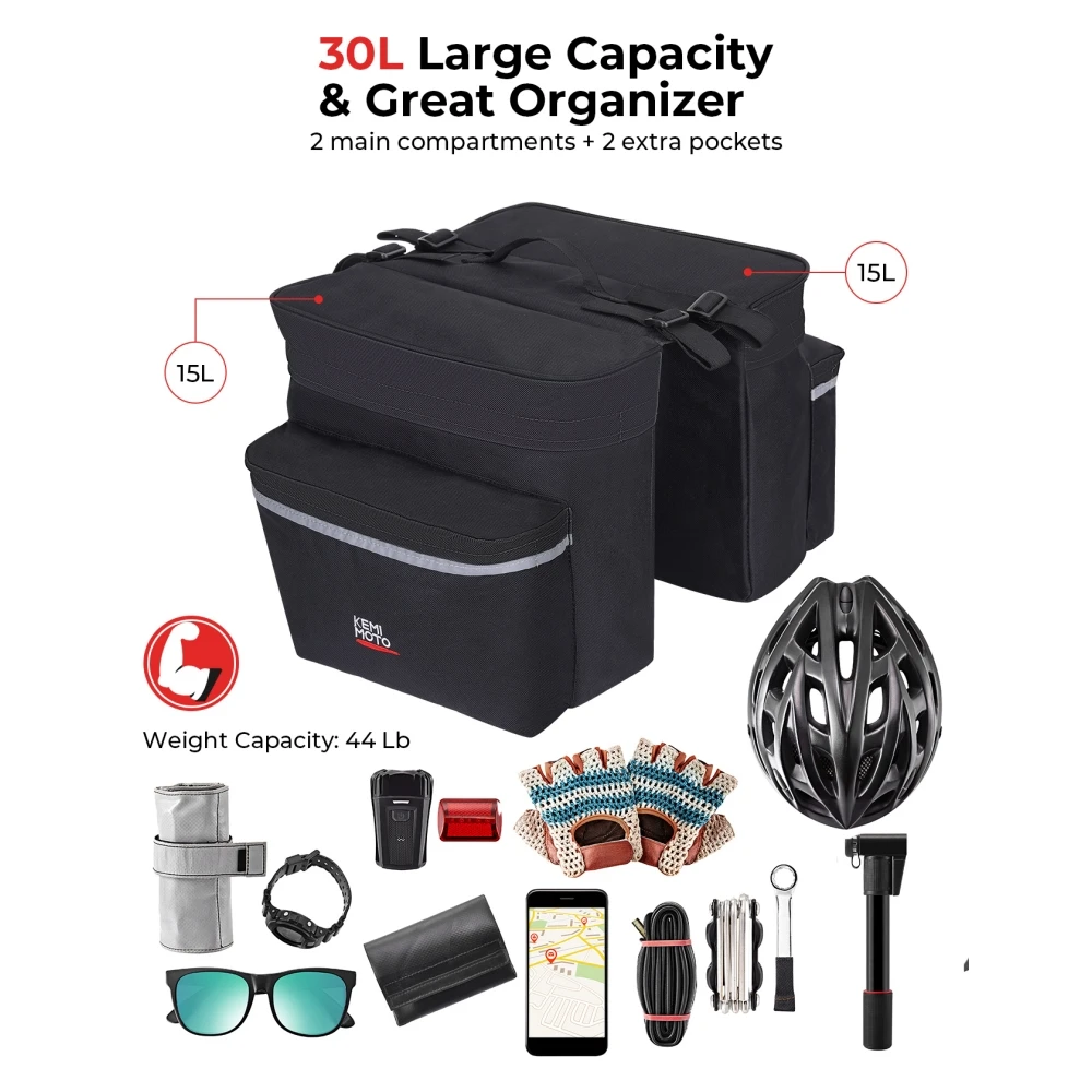 Bike Bag Panniers Rear Rack Bag 30L Large Capacity Water Resistant Bicycle Trunk Saddle Bicycle Width Less Than 4.7inch bicycle bag