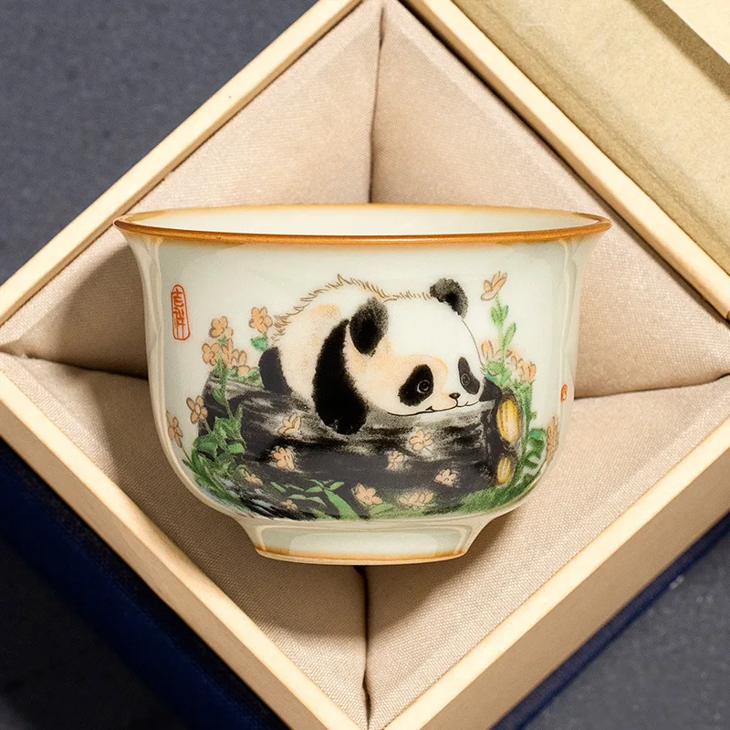 2Pcs 65ML Chinese Tradition Ru Kiln Ceramic TeaCup Hand-painted Cute ...