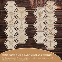 Class Coasters Set of 14 with Holder Hexagon Gaming Mug Mats Wooden Laser Engraved DND Classes Icons Gift 2