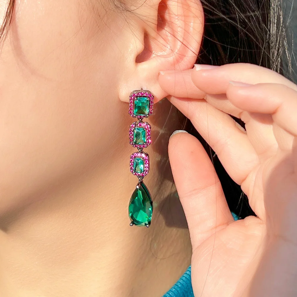 Dark green dangling jade earrings – Churk Work Shop