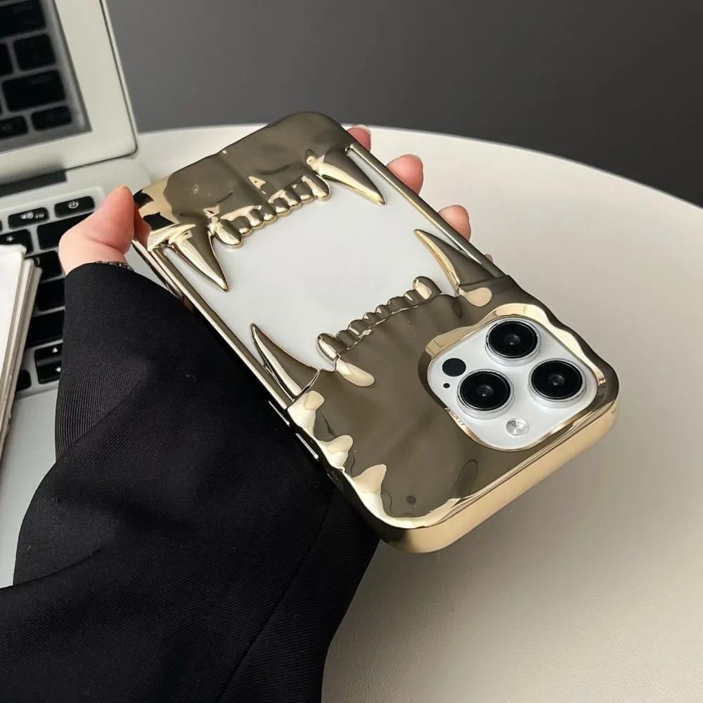 Luxury 3D Electroplated Tiger Teeth Hollow Phone Case - Shockproof Protective Soft Cover