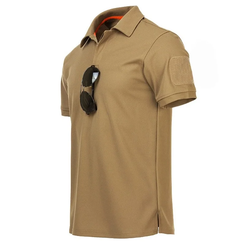 Men's Outdoor Tactical T-shirt Breathable Quick Dry Hunting Camping Hiking Tees Lapel short sleeve sport t shirt
