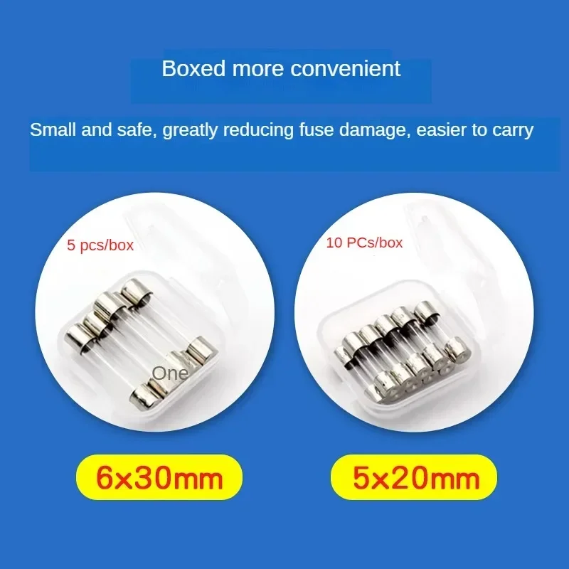 Fast Quick Blow Glass Tube Fuse 5-10PCS 5x20mm 6x30mm 250V F1A 2A 3A 5A 6A 8A 10A15A 20A Quick Blow Glass Tube Fuse Assorted Kit glass fuse kit