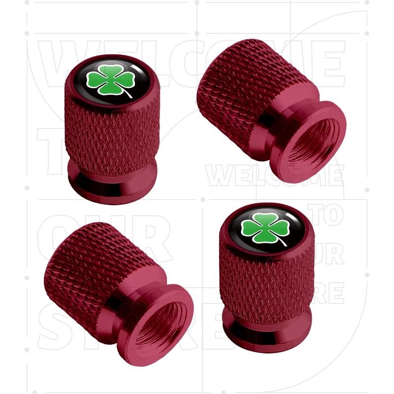 Alfa Romeo Four-Leaf Clover Logo Aluminum Tire Valve Caps - Set of 4, Waterproof and Dustproof Air Stem Covers