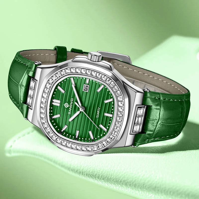 BANGWEI New Women Watch Fashion Square Luminous Watch For Women Simple Elegant Leather Waterproof Sports Quartz Wristwatch Women