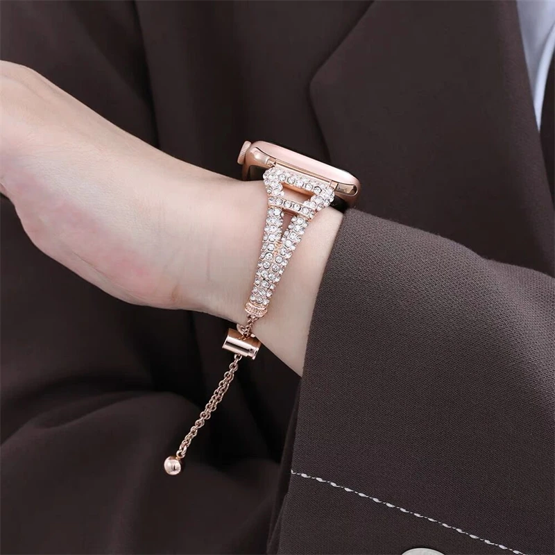 

Stainless Steel strap for Apple Watch 7 band 41mm 40mm 38mm 44mm 45mm 42mm Women Luxury Metal Bracelet for iwatch serie 5 4 se 6