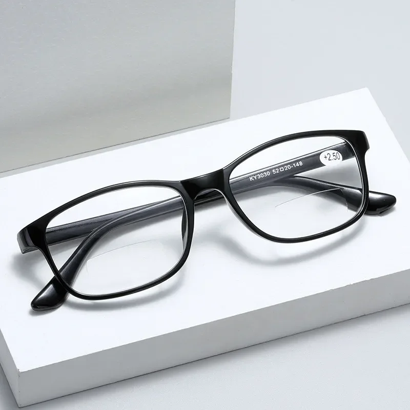 Unisex Square Bifocal Reading Glasses Men Women Vintage Far Near Sighted Eyeglasses Black Frame Clear Lens Presbyopia Eyewear 3