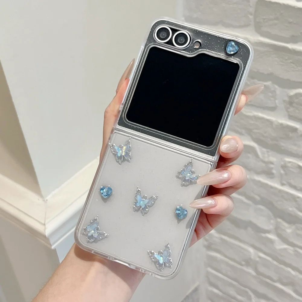 Cute Blue Butterfly Love Pattern Transparent Shockproof Case, Clear PC Cover