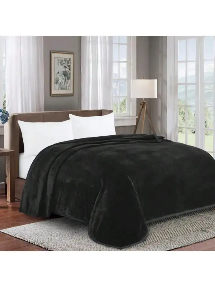 King Size Black Furry Blanket Fleece Bed Blankets Queen Size Black