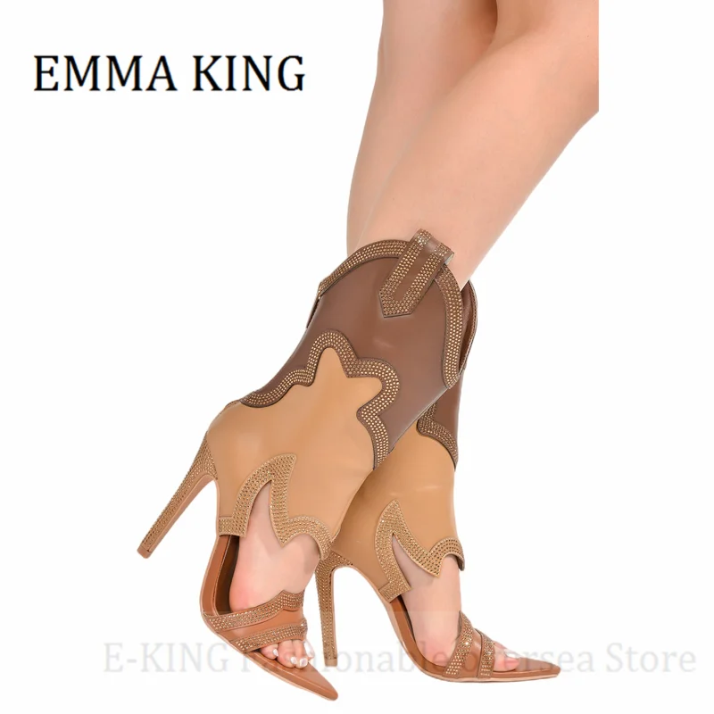 Open Toe Dsquared2 Cowboy Boot Sandals Women Rhinestone-studded