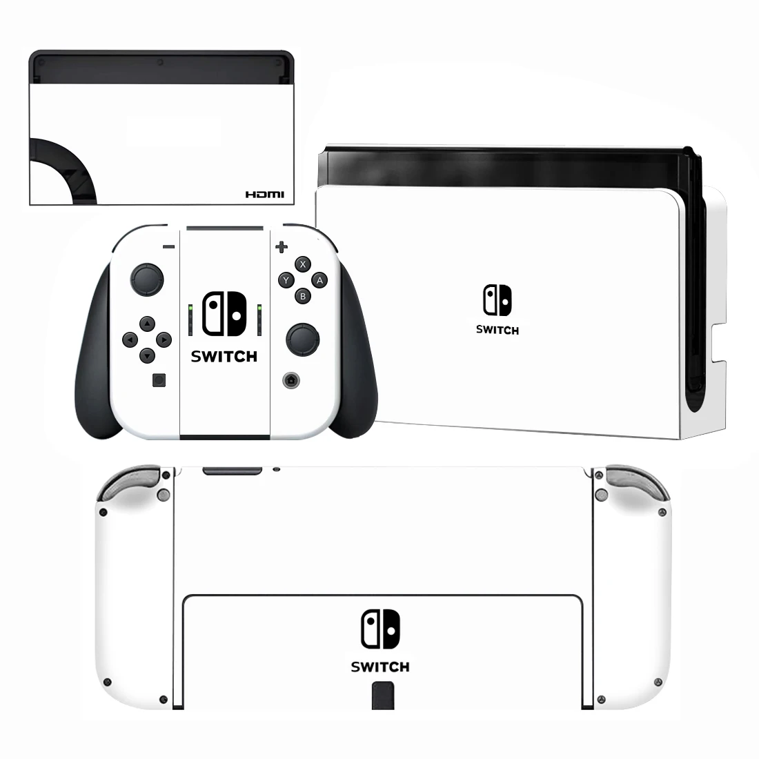 Pure Pink White Color Vinyl Screen Skin Protector Sticker for Nintendo Switch Oled Console + Controller + Stand Holder Dock Skin