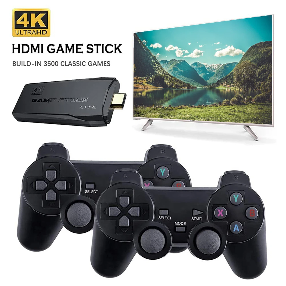 BROODIO 4K HD Video Game Console Game Stick 4k 10000 Games 2.4G Double  Wireless Controller