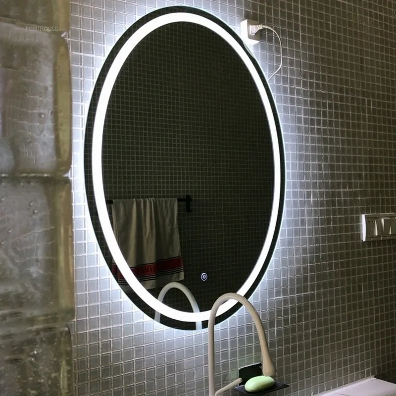 Description Picture 3 of itemOval Smart Bath Mirrors Touch Screen Anti-fog LED Light Bathroom Mirror Toilet Body Induction Wall-mounted Lighted Makeup Mirror