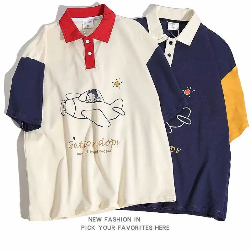 

Мужская и женская футболка-поло с коротким рукавом, футболка в стиле ретро с буквенным принтом, топ в стиле хип-хоп в стиле Харадзюку, лето 2024