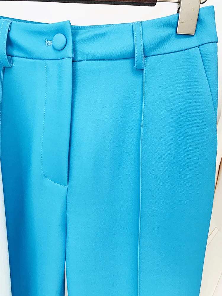 HIGH STREET 최신 2024 디자이너 런웨이 슈트 세트 여성용 컬러 블록 블레이저 플레어 바지 정장