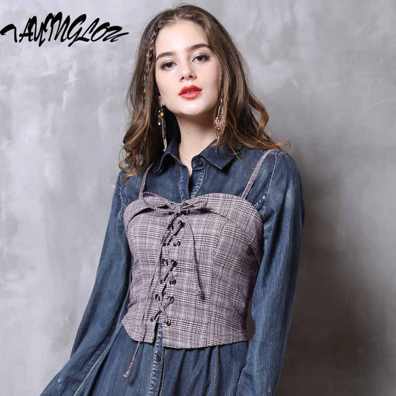 

Women Clothing 2023 Autumn Female Clothes Thousand Bird Check Camisole Top American Retro Tops Slim Lady Small Vest 9263