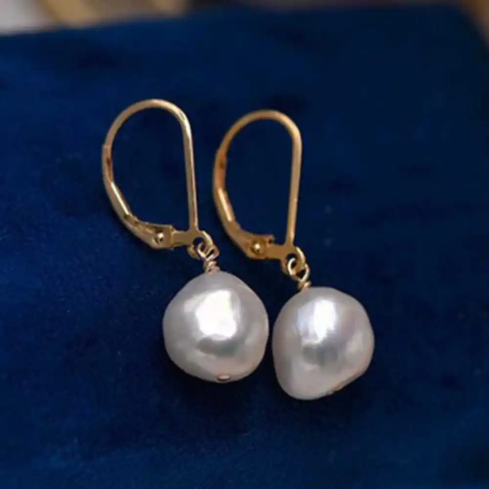 10-11MM Natural AAA Baroque White pearl Dangle Earrings 14K Freshwater Diy Holiday gifts