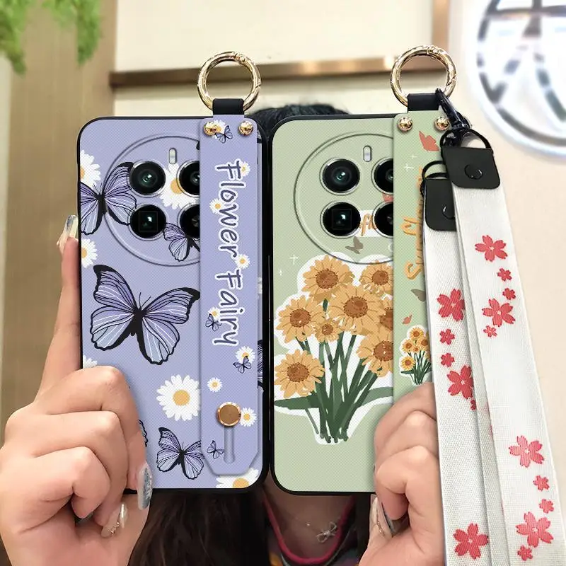 Custodia Per Telefono Con Cinturino Da Polso Con Cavalletto Per Realme Gt5 Pro Cover Posteriore Con Anello In Silicone Pittura A Olio Antiurto