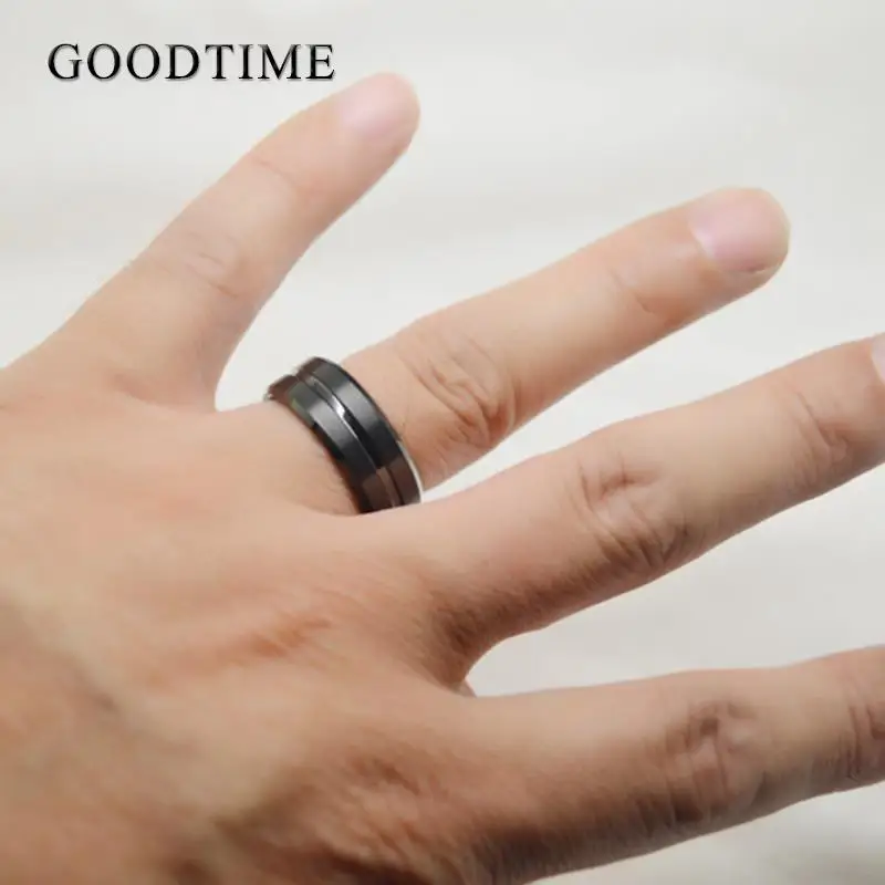 Fashion Male Ring Tungsten Carbide Black Ring Lasa Craft Wedding Band Trendy Jewelry 8mm Engagement Gift For Men