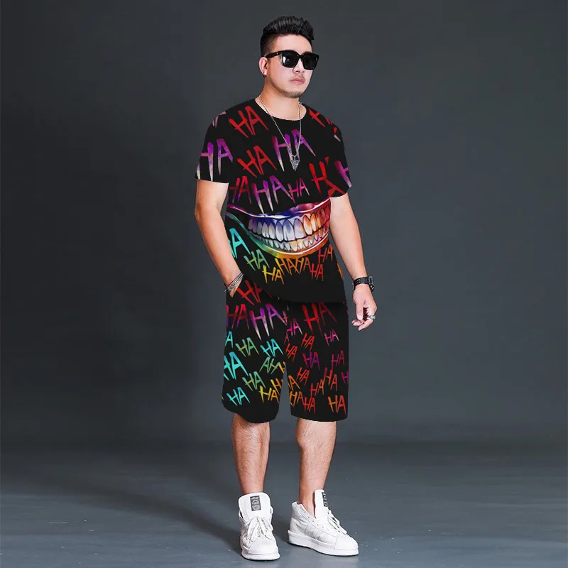 thumbnail image 1 of Conjunto de camiseta y pantalones cortos de playa informales con estampado digital 3D de animales para hombre, 1 of 5