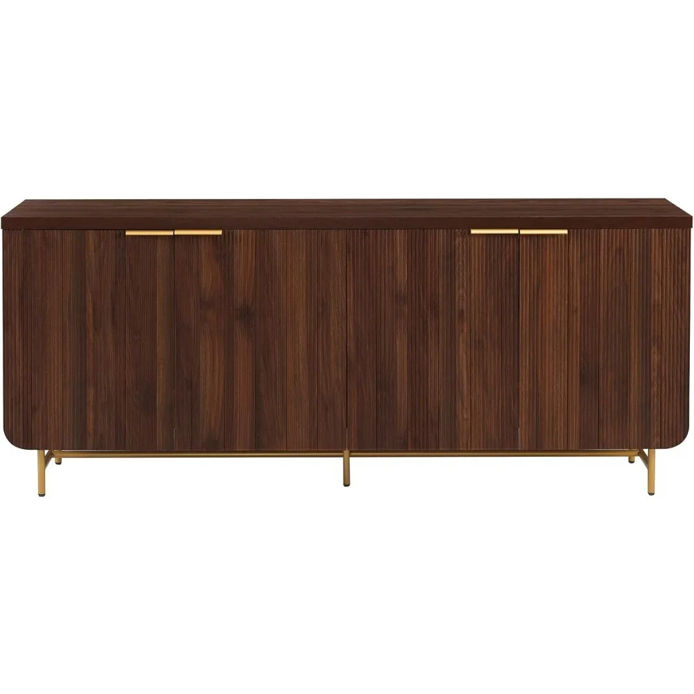 Modern Fluted Door Kitchen Storage Sideboard Buffet Cabinet Console, 69 Inch, Gold,dark Walnut