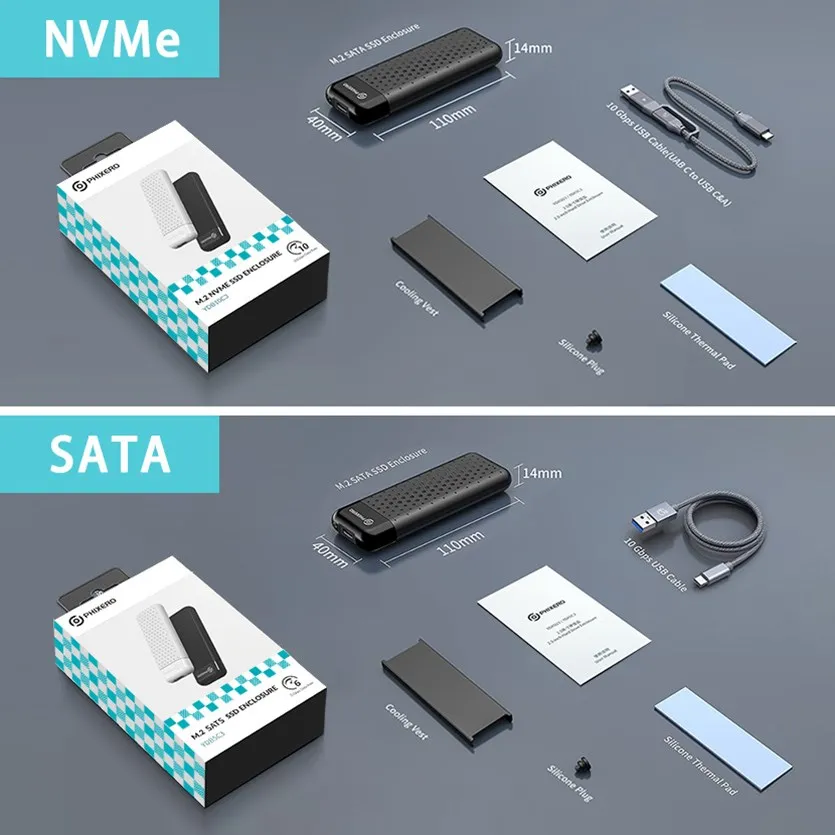 PHIXERO PC 濭 ˷̴ ̽ , M.2 NVMe SSD Ŭ, USB C 3.1 Gen 2, 10Gbps to NVMe PCIe ܺ Ŭ