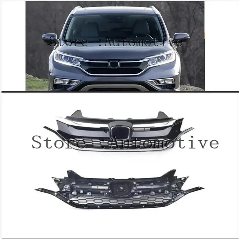 

For CR-V 2015 2016 Front Bumper Upper Grille Lower Grill For Honda CRV Black Chrome ABS Plastic Auto Car