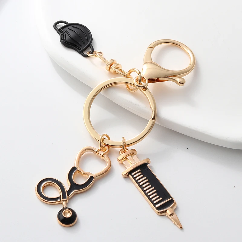 Handmade Enamel Keychains Stethophone Syringe Breathing Mask