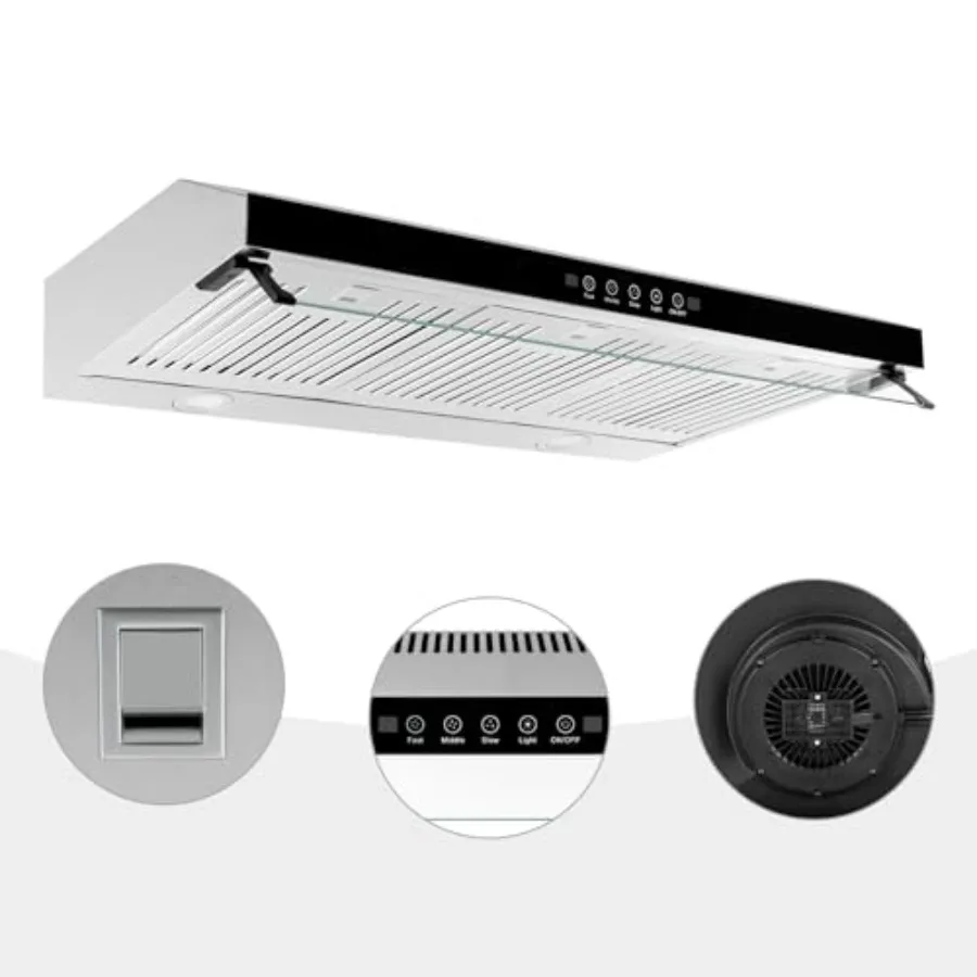 36 inch Under Cabinet Range Hood with 760CFM Adjustable Exhaust Fan Slim Stainless Steel Design for Kitchen Stove Ventilation I